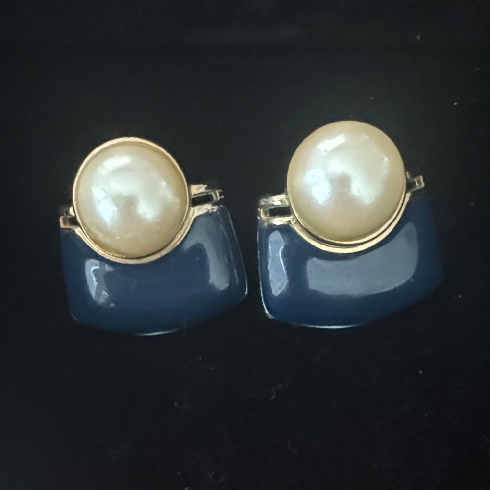 Vintage Gold and Blue Pearl Earrings